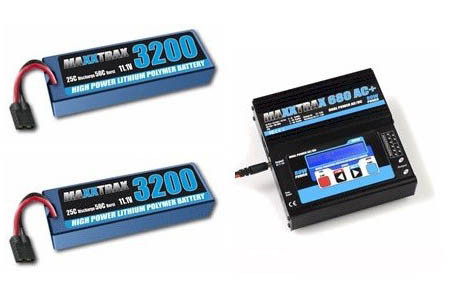 Maxxtrax 680 Snellader + 2x 11,1V 3200mAh LiPo Accu Combi Deal